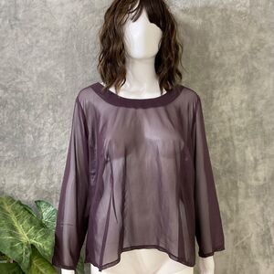 Women’s Sheer Mesh See Through Blouse Long Sleeve OSFM purple zips in back